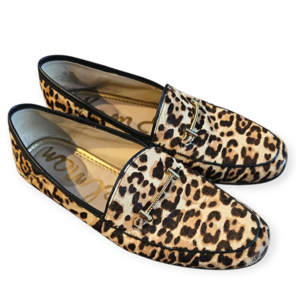 Sam Edelman Loraine Leopard Cheetah Print Calf Hair Loafers Flats Buckle 7.5
